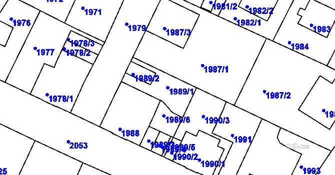 Parcela st. 1989/1 v KÚ Podmokly, Katastrální mapa
