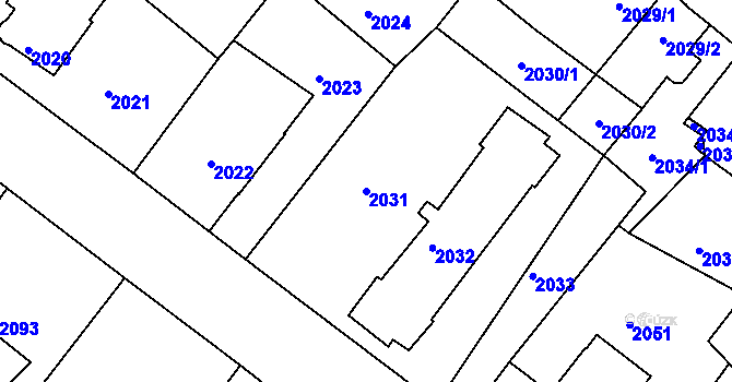 Parcela st. 2031 v KÚ Podmokly, Katastrální mapa