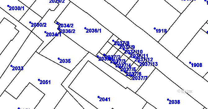 Parcela st. 2037/2 v KÚ Podmokly, Katastrální mapa