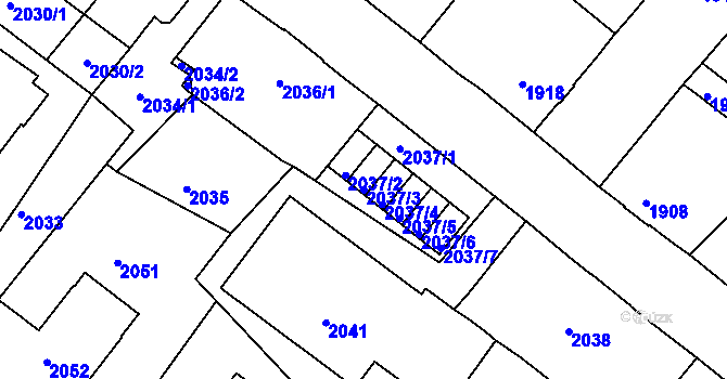 Parcela st. 2037/3 v KÚ Podmokly, Katastrální mapa