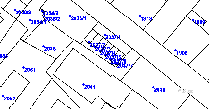 Parcela st. 2037/5 v KÚ Podmokly, Katastrální mapa