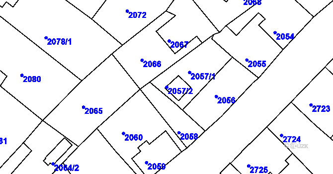 Parcela st. 2057/2 v KÚ Podmokly, Katastrální mapa