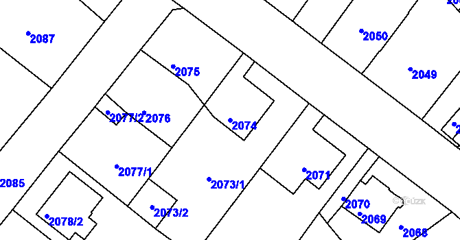 Parcela st. 2074 v KÚ Podmokly, Katastrální mapa