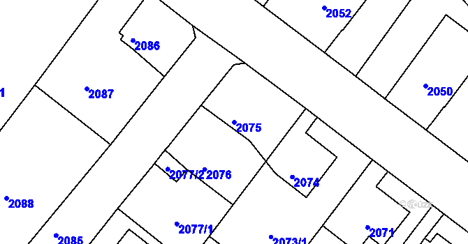 Parcela st. 2075 v KÚ Podmokly, Katastrální mapa