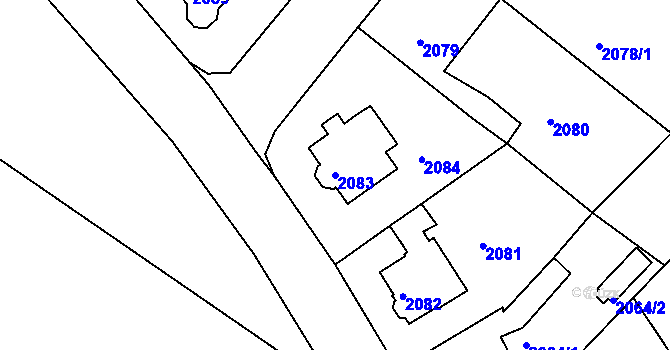 Parcela st. 2083 v KÚ Podmokly, Katastrální mapa