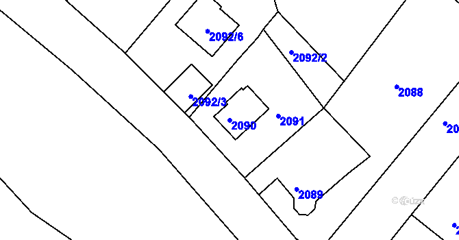 Parcela st. 2090 v KÚ Podmokly, Katastrální mapa