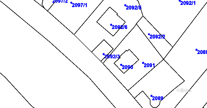 Parcela st. 2092/3 v KÚ Podmokly, Katastrální mapa