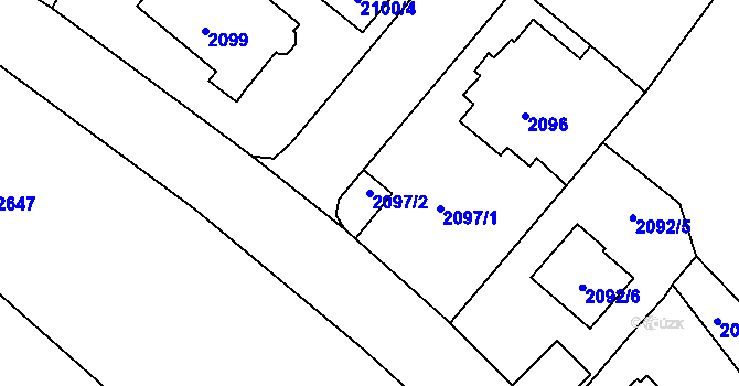 Parcela st. 2097/2 v KÚ Podmokly, Katastrální mapa