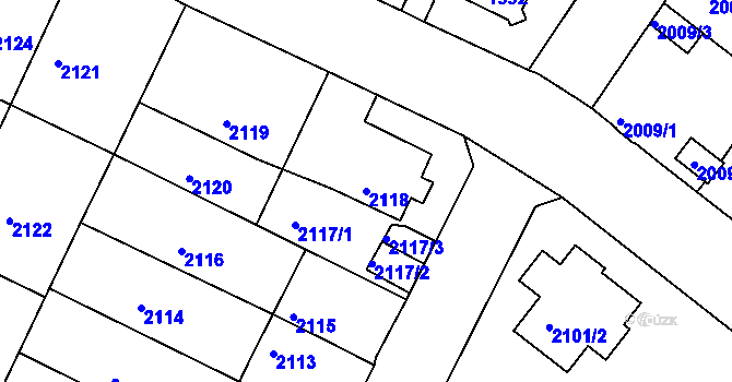 Parcela st. 2118 v KÚ Podmokly, Katastrální mapa