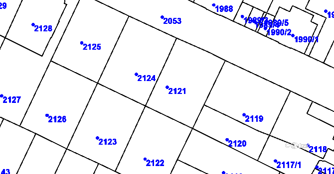 Parcela st. 2121 v KÚ Podmokly, Katastrální mapa