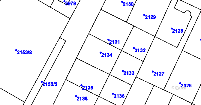 Parcela st. 2134 v KÚ Podmokly, Katastrální mapa