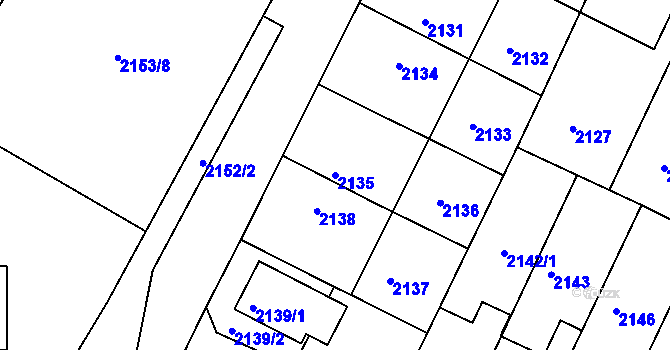 Parcela st. 2135 v KÚ Podmokly, Katastrální mapa