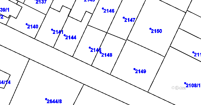 Parcela st. 2148 v KÚ Podmokly, Katastrální mapa