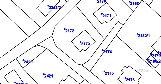 Parcela st. 2173 v KÚ Podmokly, Katastrální mapa