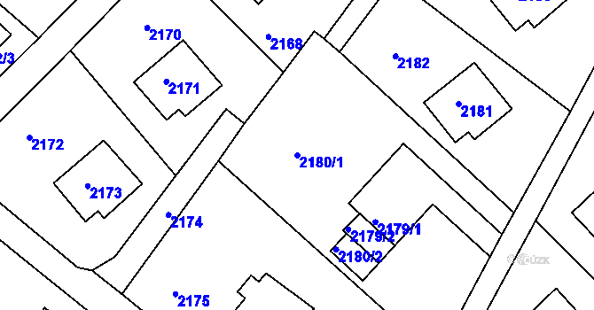 Parcela st. 2180/1 v KÚ Podmokly, Katastrální mapa