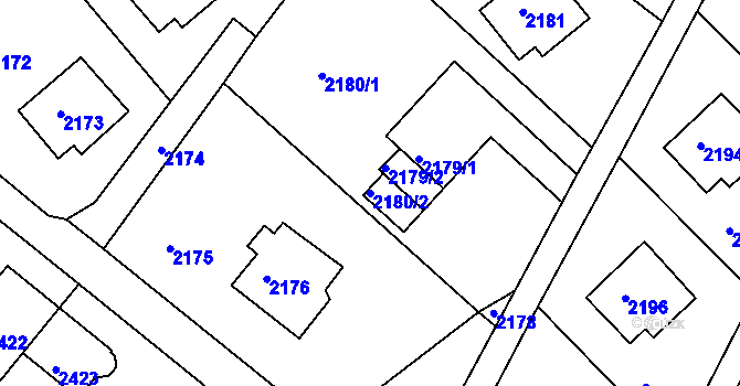 Parcela st. 2180/2 v KÚ Podmokly, Katastrální mapa