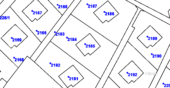 Parcela st. 2185 v KÚ Podmokly, Katastrální mapa