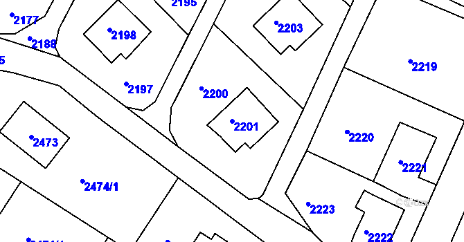 Parcela st. 2201 v KÚ Podmokly, Katastrální mapa