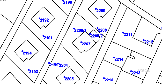 Parcela st. 2207 v KÚ Podmokly, Katastrální mapa