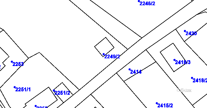 Parcela st. 2249/2 v KÚ Podmokly, Katastrální mapa