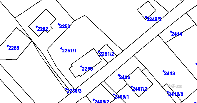 Parcela st. 2251/2 v KÚ Podmokly, Katastrální mapa