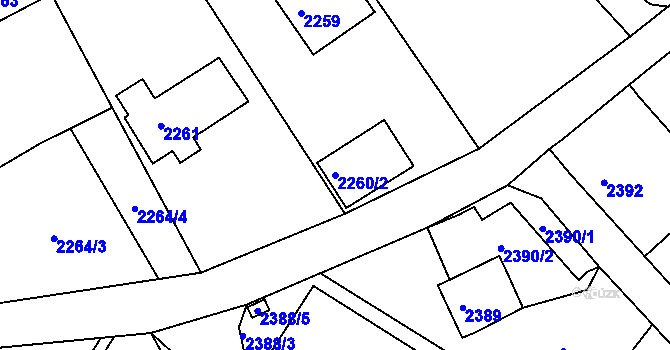 Parcela st. 2260/2 v KÚ Podmokly, Katastrální mapa