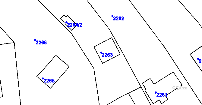 Parcela st. 2263 v KÚ Podmokly, Katastrální mapa