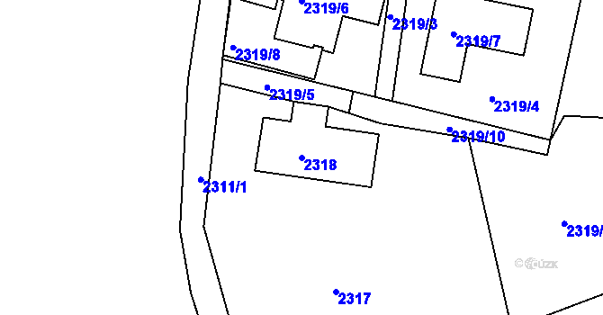 Parcela st. 2318 v KÚ Podmokly, Katastrální mapa