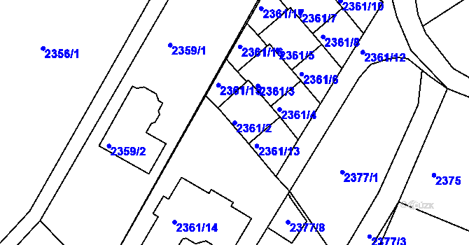Parcela st. 2361/2 v KÚ Podmokly, Katastrální mapa