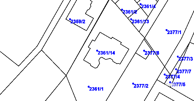 Parcela st. 2361/14 v KÚ Podmokly, Katastrální mapa