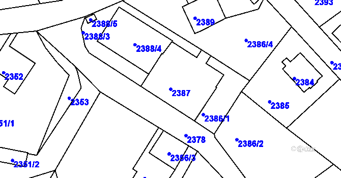 Parcela st. 2387 v KÚ Podmokly, Katastrální mapa