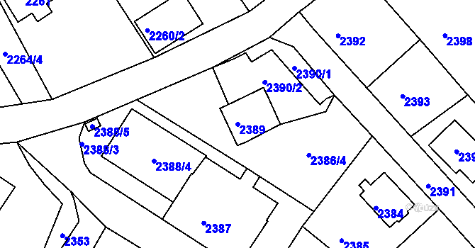 Parcela st. 2389 v KÚ Podmokly, Katastrální mapa