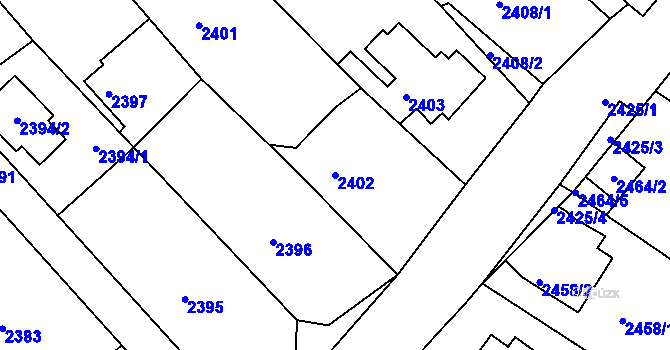 Parcela st. 2402 v KÚ Podmokly, Katastrální mapa