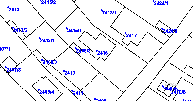 Parcela st. 2416 v KÚ Podmokly, Katastrální mapa