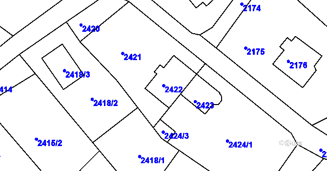 Parcela st. 2422 v KÚ Podmokly, Katastrální mapa