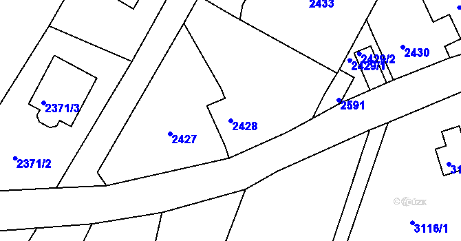Parcela st. 2428 v KÚ Podmokly, Katastrální mapa