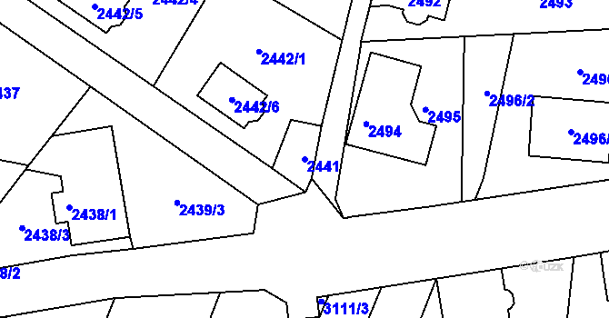 Parcela st. 2441 v KÚ Podmokly, Katastrální mapa