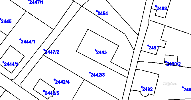 Parcela st. 2443 v KÚ Podmokly, Katastrální mapa