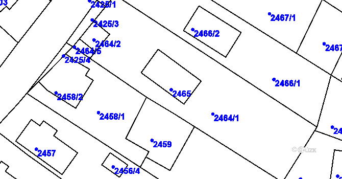 Parcela st. 2465 v KÚ Podmokly, Katastrální mapa