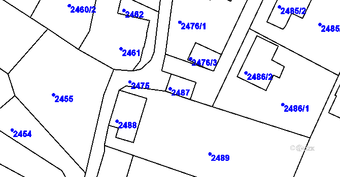 Parcela st. 2487 v KÚ Podmokly, Katastrální mapa