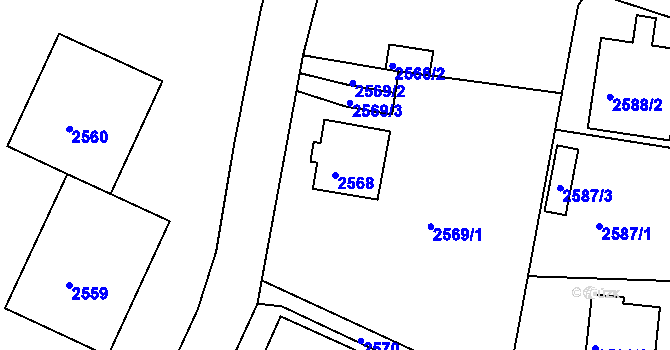 Parcela st. 2568 v KÚ Podmokly, Katastrální mapa