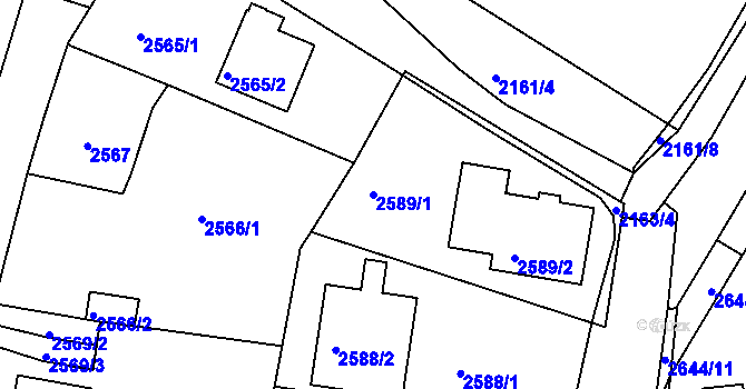 Parcela st. 2589/1 v KÚ Podmokly, Katastrální mapa