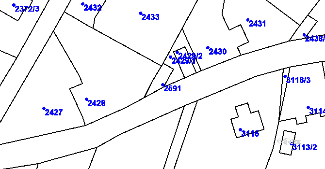 Parcela st. 2591 v KÚ Podmokly, Katastrální mapa
