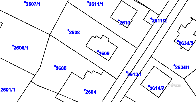 Parcela st. 2609 v KÚ Podmokly, Katastrální mapa