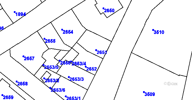 Parcela st. 2651 v KÚ Podmokly, Katastrální mapa