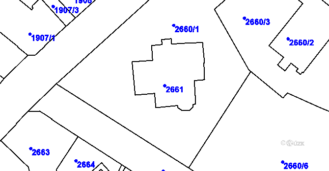 Parcela st. 2661 v KÚ Podmokly, Katastrální mapa