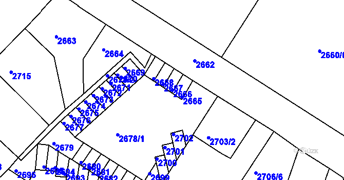 Parcela st. 2666 v KÚ Podmokly, Katastrální mapa