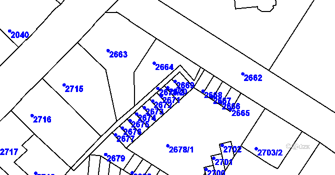 Parcela st. 2670 v KÚ Podmokly, Katastrální mapa