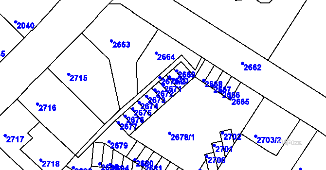 Parcela st. 2671 v KÚ Podmokly, Katastrální mapa