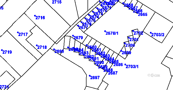 Parcela st. 2680 v KÚ Podmokly, Katastrální mapa